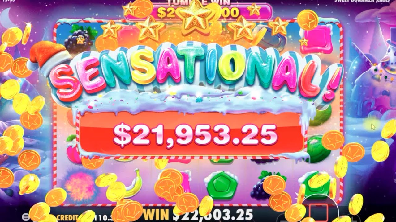 Sweet Bonanza big win showing multiple candy bomb multipliers on the reels during free spins
