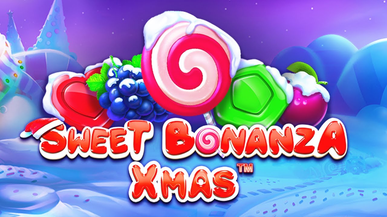 Sweet Bonanza Xmas special edition with winter holiday theme and snow-covered candy